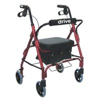 Drive Medical Junior Low Handle Rollator Walker with Padded Seat and Backrest, Red, Junior