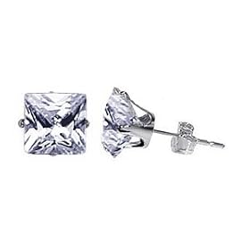 6 MM Princess Cut Clear Cubic Zirconia .925 Sterling Silver Post Stud Earrings