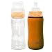 Momo Baby 2-Pack Wide Neck Borosilicate Glass Bottles and Thermal Hugger - 9 oz - Orange