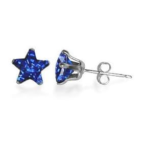 4 MM Star Blue Sapphire Cubic Zirconia .925 Sterling Silver Post Stud Earrings
