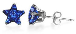 Sterling Silver Blue Sapphire Cubic Zirconia Star 4MM Stud Earrings