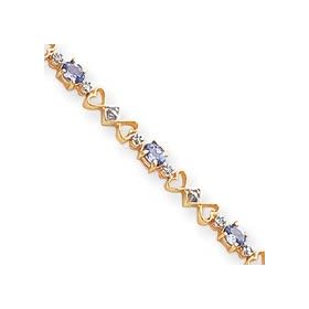 14k Fancy Heart Diamond Tanzanite Bracelet - 7 Inch - Lobster Claw by