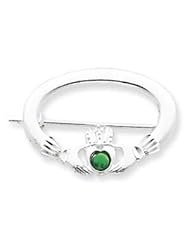 Sterling Silver Green Synthetic Stone Claddagh Pin