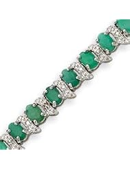 Sterling Silver Emerald And Diamond Bracelet - 7 Inch