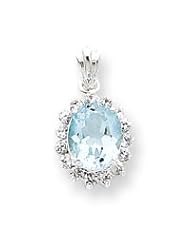 Sterling Silver Blue Topaz & CZ Pendant QC2935"