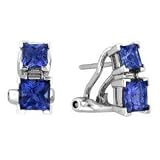 3.37 ct. tw. 14k White Gold Square Cut Genuine Fine Quality Deep Rich Color Tanzanite and Diamond Earrings with 5 Year Warranty and Manufacturers Appraisal