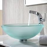 IMAGE OF KRAUS C-GV-101FR-12mm-15100CH Frosted Glass Vessel Sink and Typhon Faucet Chrome
