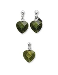 Sterling Silver Green CZ Heart Earring & Pendant Set