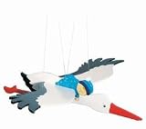 Stork with Baby Ceiling Mobile. Pull the String and Watch It Fly!