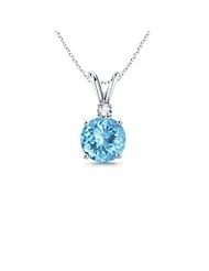 Round Aquamarine and Diamond V-Bale Pendant in White Gold