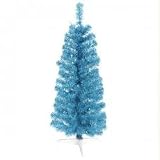 3′ Pre-Lit Sky Blue Artificial Pencil Tinsel Christmas Tree – Blue Lights