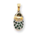 14k and Rhodium Prong-Set May Emerald Baby Shoe Charm