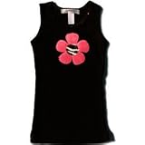Black tank with hot pink flower and crystals - Available in Various Sizes