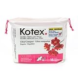 [FIVE PACK = 80 count ] Kotex Ultra Thin with Wings Ultra-Compact, Regular, Unscented, 16 Pads
