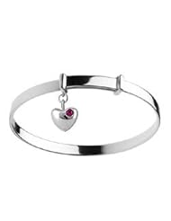 Kids Silver Adjustable July Birthstone Heart Charm Bangle Bracelet