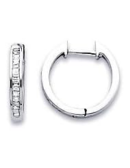 14k White Gold Baguette Diamond Hoop Huggie Earrings (G-H Color, I1 Clarity)