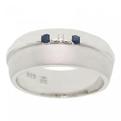 Sapphire & Diamond Wedding Ring Band in Sterling Silver Size 5