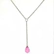 Pink Drop Briolette Silver CZ Y Necklace