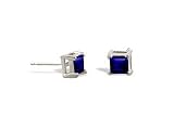 14K White Gold Genuine Square Sapphire Stud Earrings