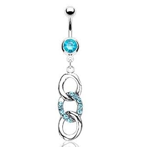 Triple Gem Loop Dangle Belly Ring - Blue Loop Navel Ring (14GA) [Jewelry]