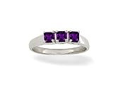 14K White Gold Genuine Square Amethyst 3-Stone Ring