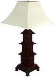 Asian Decor Accent - 25 Three Tier Pagoda Chinese Oriental Lamp w/ Fabric Shade