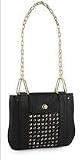Tre Vero Genuine Black Leather Studded Gold Chain Shoulder Handbag