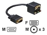 DELOCK Adapter VGA Stecker zu VGA + 3x Cinch Buchse