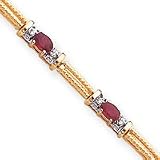 14k Ruby and Diamond Bracelet - 7 Inch - Box Clasp