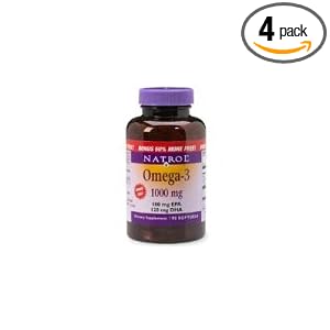 Natrol Omega-3 Purified Fish Oil Dietary Supplement, 1000 mg, 90 Softgels (Pack of 4) by Natrol