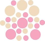 Set of 30 - Pink / Beige Circles Polka Dots Vinyl Wall Graphic Decals Stickers