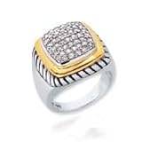 Sterling Silver and 18k Yellow Designer Pave-set Ring - Size 7.0