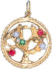 Rope Edge Tree of Life in Open Circle, 14K Gold Charm