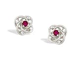 14K White Gold Genuine Round Ruby and Diamond Earrings