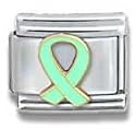 Clearly Charming Teal Ribbon - Ovarian Cancer Awareness Italian Charm 18k Gold and Enamel by Casa D'Oro