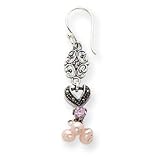 Sterling Silver Pink Cultured Pearl & CZ Marcasite Dangle Earrings