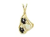 Black Coral Pendant with Opal in 14K Yellow Gold