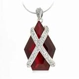 Sterling Silver Simulated Diamond CZ X and Red Cubic Zirconia Pendant