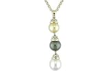 11mm Tahitian, 10mm Golden South Sea Pearl and 10-11mm South Sea Pearl Drop Pendant w/ Diamond 14k Yellow Gold