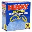 Husky HK30DS050BU 30-Gallon Drawstring Recycling Blue Bags, 50 Count