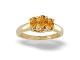 14K Yellow Gold Genuine Oval Citrine 3-Stone Ring