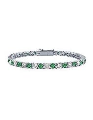 Emerald and Diamond Tennis Bracelet : Platinum - 5.00 CT TGW