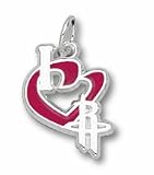 Houston Rockets 1/2 I Heart Logo Enamel Charm - Sterling Silver Jewelry