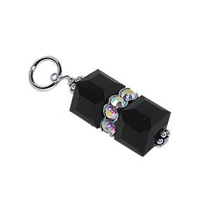 Black Swarovski Cube Crystal Rondelles .925 Sterling Silver Pendant