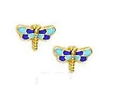 14k Yellow Purple Blue Enamel Childrens Screw-Back Earrings