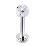 Solid 14KT White Cubic Zirconia Gold Labret - 16 Gauge 5/16 Inches 4mm