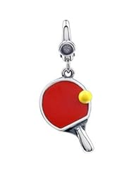 CleverEve Designer Series Enamel Ping Pong Paddle & Ball Sterling Silver Charm 19 x 12.00 mm