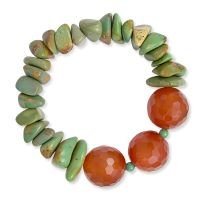 Faceted Carnelian & Turquoise Chip Stretch Bracelet