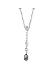 Genuine IceCarats Designer Jewelry Gift Sterling Silver Cz & Grey Freshwater Pearl Necklace In 16.00 Inch