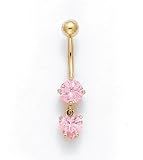 14K Dangle Heart CZ Belly Ring ES-1938